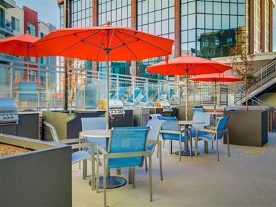 Swimming Pool Area With Shaded Chairs at Element 31Â Apartments, Salt Lake City, 84106